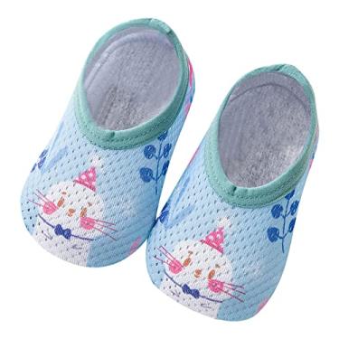 Imagem de Meias infantis para meninos e meninas, meias de malha respirável de desenho animado meias de chão meias antiderrapantes leves de malha (azul celeste, GG criança pequena)