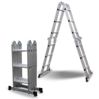 Imagem de Escada Multifuncional Com Plataforma 4X4 Alumínio 16 Degraus 150Kg 4,6