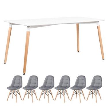 Imagem de Loft7, KIT - Mesa retangular Eames 80 x 160 cm branco + 6 cadeiras Botonê Cinza escuro