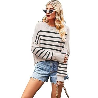 Imagem de Suéter Pulôver Feminino Com Gola Redonda e Ombro Caído, Top de Malha de Manga Comprida, Estilo Solto para o Lazer da Vida Diária (M)