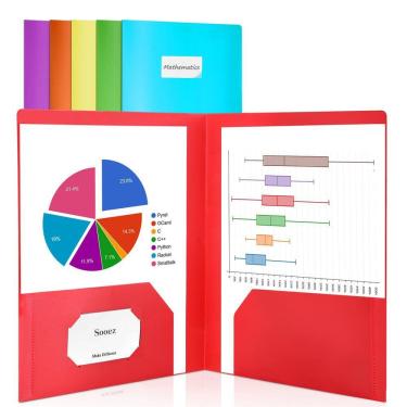 Imagem de Folder Sooez, pacote com 6 bolsos, plástico pesado, tamanho carta