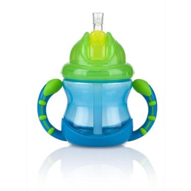 Imagem de Copo com Alça e Canudo de Silicone Retratil 240ml Azul - Nûby