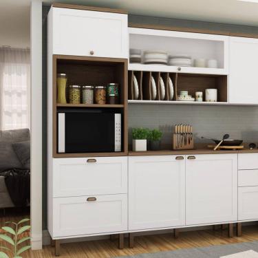 Imagem de Torre para 2 Fornos 2 Portas 1 Gaveta Iluminata Genialflex Branco Fosco/Ébano Fosco