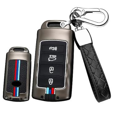 Imagem de HIBEYO Capa de chaveiro de liga de 4 botões para KIA Cadenza K9 K7 k-04 Sorento K900 e Nova chave K7 2013-2016 Acessórios para chave Kia K7 suporte com chaveiros protetor-B chaveiro preto