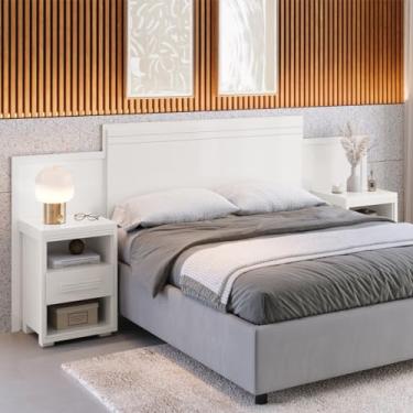 Imagem de Cabeceira Com Criado Dinamarca Branco Para Cama Casal e Casal Queen