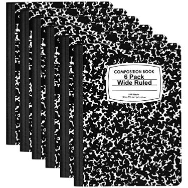 Imagem de VEEBOOST Cadernos de composição, caderno de composição pautado largo, caderno de composição de mármore de capa dura, 100 folhas (200 páginas) (6, pautado largo)