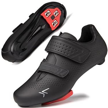 Imagem de ULTIANT Sapatos de ciclismo masculinos e femininos compatíveis com Peloton & Look Delta/SPD Chuteiras Peloton Sapatos de bicicleta de estrada, Preto com chuteiras, 8 Women/6.5 Men
