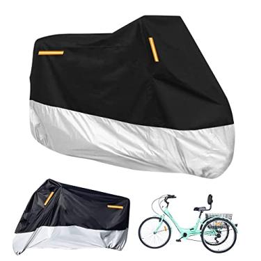 Imagem de Capa de triciclo adulto premium, serve para todas as bicicletas de 3 rodas ou motocicletas armazenamento externo e interno, 264 cm C x 110 cm L x 124,5 cm A (preto e prata, 210D)
