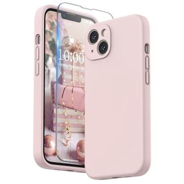 Imagem de SURPHY Capa compatível com iPhone 13 com protetor de tela, (proteção da câmera e forro de microfibra macia), capa de telefone de silicone líquido 6,1 polegadas 2021, areia rosa