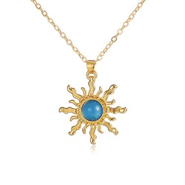Imagem de kepvrio Colar de sol para mulheres, colar de pedra do sol, pedra do sol, pingente de cura de pedra do sol, colar com pingente de opala de girassol, bijuteria moderna, Large, Zinco, Strass