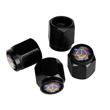 Imagem de Muishi Tampas de haste de válvula de pneu coloridas Peace Freedom Love, tampas de válvula de pneu de haste preta de alumínio capas universais para carros, SUVs, caminhões, bicicletas, motocicletas, bicicletas (pacote com 4 unidades