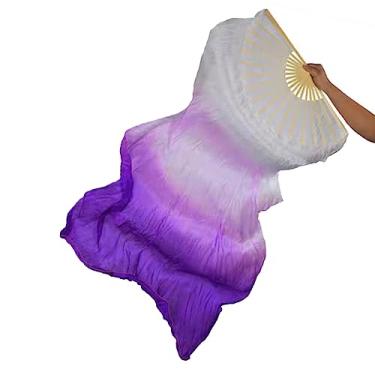 Imagem de TMZAQH Véu feminino 1 peça de mão direita verdadeira seda longa dança do ventre 150 * 90 cm, Branco, roxo, 150*90cm