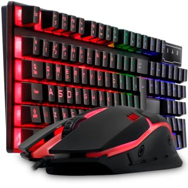 Imagem de Kit Gamer Teclado Semi Mecanico Gamer Iluminado, Mouse Gamer Com Led USB 3200DPI, 7 Botões