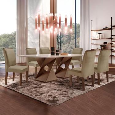 Imagem de Conjunto Sala De Jantar Genova Tampo Vidro/mdf com 6 Cadeiras Luísa Smart Plus Cel Móveis Chocolate/off White/marrom Claro
