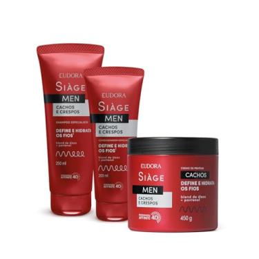 Imagem de Eudora Kit Siàge Men: Condicionador Cachos e Crespos 200ml + Shampoo Cachos e Crespos 250ml + Creme para Pentear Cacheados 450g
