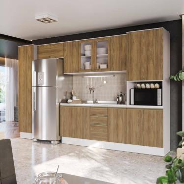 Imagem de Cozinha Modulada Celeste Kappesberg 100% Mdf Branco/nogueira/vidro 360cm
