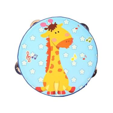 Imagem de Colaxi Pandeiros de madeira de mão, brinquedo educativo, brinquedo de aprendizagem para crianças, pandeiro de mão, sino de tambor para jogos, festa, adultos, Girafa Azul, 15cm