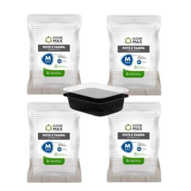 Imagem de Kit Pote Preto C/ 96un 500ml Descartável Marmita Freezer Microondas Fi