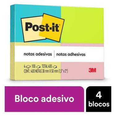 Imagem de POST-IT 653 Neon 4 Cores 4 Blocos 100 Folhas Cada 38MM X 50MM 3M