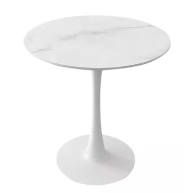 Imagem de Mesa de bar redonda de bistrô, mesa de coquetel moderna, mesa de jantar de café da manhã com topo de pedra sinterizada e base de metal, mesas de pub bistrô para sala de estar e quarto
