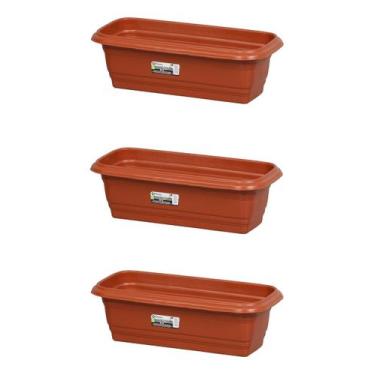 Imagem de kit 3 Vaso Jardineira Plastico Retangular Marrom 35 Cm - PLASTICOS RIS