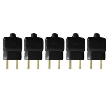 Imagem de Kit 5 Plug Tomada Pino Macho Prensa Cabo 2P Preto 10A 250V - Ilumi