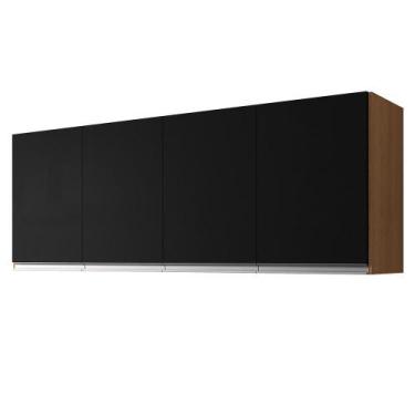 Imagem de Armário Aéreo Andréia 160cm 4 Portas - AJL Móveis, Amêndoa/Preto