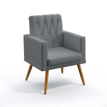 Imagem de Poltrona Nina com Rodapé e Capitonê com Puff Quasar Sued Cinza Aradeco