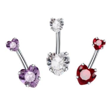 Imagem de Piercing De Umbigo Aço Cirúrgico 316L Com 2 Zircônias Coração - GENERI