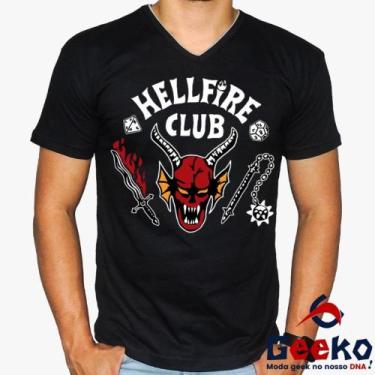 Imagem de Camiseta HellFire Club 100% Algodão Stranger Things Geeko, Preto gola 