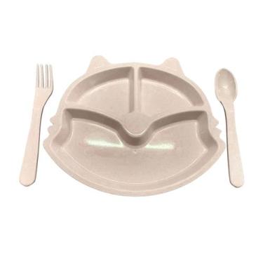 Imagem de Pratinho Infantil Bebê Gatinho c/ Talheres Papinha Passeio - Kemei, Cr
