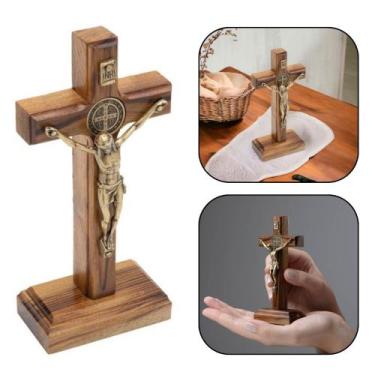 Imagem de Crucifixo Cruz Parede E Mesa Medalha São Bento Pequeno 12 Cm - ARMAZÉM