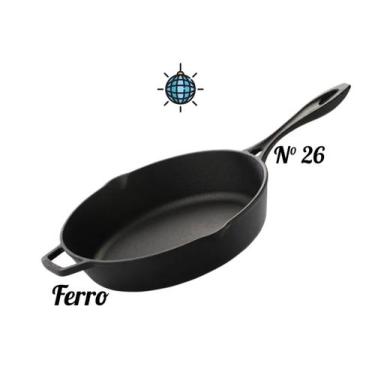 Imagem de Frigideira Ferro 26 cm Cabo Ferro P/ Churrasqueira, Forno, Fogão Induç