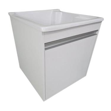 Imagem de Tanque de lavar Fibra 40L Com Gabinete MDF de Parede 54cm Base Torneir
