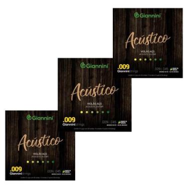 Imagem de Kit 3 Encordoamento Violão Aço Giannini Acústico .009 GESWAL
