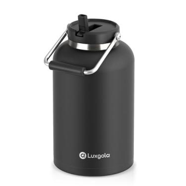 Imagem de Luxgola Jarro de água com isolamento térmico de 3,628 g com tampa e alça de palha, garrafa de água grande a vácuo duplo de 1 litro para bebidas quentes e frias - à prova de suor, ótimo para viagens,