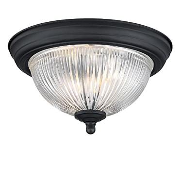 Imagem de Westinghouse Lighting 6117700 Luminária tradicional de uma só luz, 25 cm de instalação interna embutida, acabamento preto fosco, vidro canelado com cristal