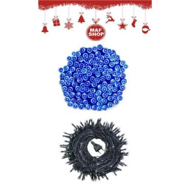 Imagem de Kit 2 Cx Pisca 100 Leds 10 Metros Azul Fio Verde 8 Funções - Maf Shop