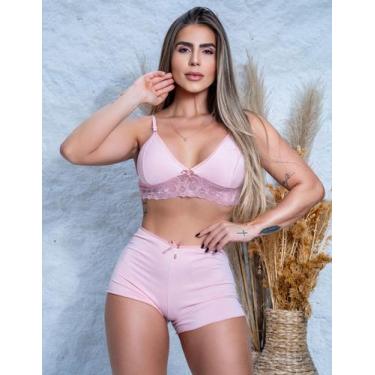 Imagem de Baby Doll Lingerie Confortável Liso Shortinho Curtinho Pijama Sem Bojo