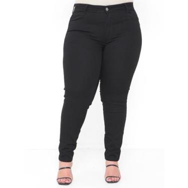 Imagem de Calça Skinny Plus Size preta jeans cintura alta com lycra e bolso na f