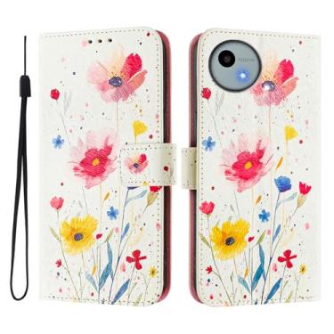 Imagem de Capa carteira para Sharp Aquos R9, capa flip de couro com padrão fofo, capa à prova de choque com fivela magnética, compatível com carregamento sem fio (Sharp Aquos R9, flor)