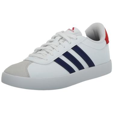 Imagem de adidas Tênis infantil unissex Vl Court 3.0 com cadarço, Branco/Azul escuro/Better Scarlet, 7 Big Kid