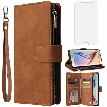 Imagem de Asuwish Capa carteira compatível com Samsung Galaxy S6 e protetor de tela de vidro temperado, capa flip com suporte para cartão, capas de celular para Glaxay S 6 Gaxaly 6s Galaxies GS6 SM-G920V G920A