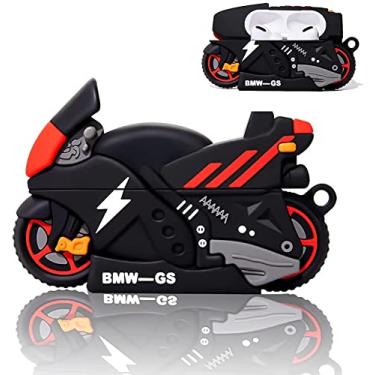 Imagem de Yatchen Capa exclusiva compatível com AirPods, capa protetora criativa divertida com desenho 3D de motociclo capa para AirPods capa protetora de borracha macia à prova de choque (AirPods 3, vermelha)