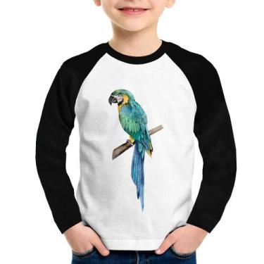 Imagem de Camiseta Raglan Infantil Arara Azul Manga Longa - Foca na Moda, Branco