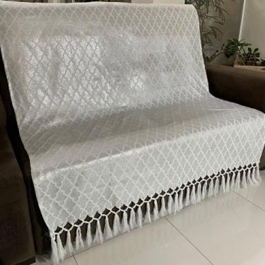 Imagem de Manta Para Sofá em Tecido Jacquard Luxo Geométrico Branco e Prata 190x
