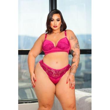 Imagem de Conjunto Calcinha e Sutiã Plus Size Fio Dental Renda Com Bojo - Luega 