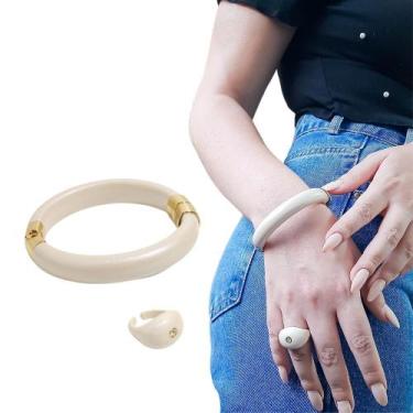 Imagem de Kit Pulseira Feminina Resina Marfim+ Anel Marfim Ponto Luz - GRANADO A