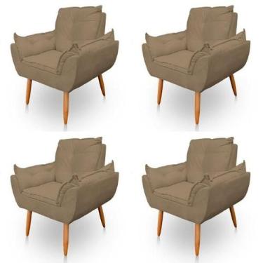 Imagem de Kit 4 Poltronas Decorativa Opala Sala de Estar Tecido Suede Cappuccino