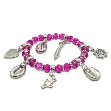 Imagem de Pulseira Obá Orixás Umbanda Candomblé Rosa Choque Ajustável - Flash